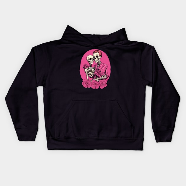 Preppy Skeleton, valentines day, pink skull Kids Hoodie by Pattyld